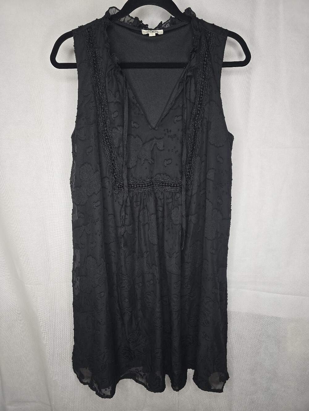 Umgee Mini Dress Black Sheer Overlay Sleeveless Tassseled V-neck Boho Goth S